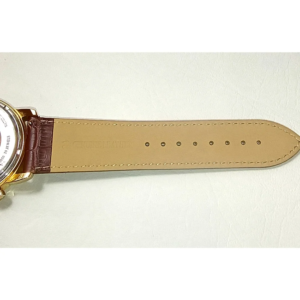 Stuhrling Delphi Oracle 107BG Automatic 44mm Skeleton Watch Gold toned Leather - Picture 16 of 16